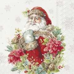 Weihnachtspapierservietten Santa mit Kranz 20 Stück