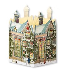 Postcard mini advent calendar with lantern Nostalgic Christmas house 16,5 x 11,5 cm