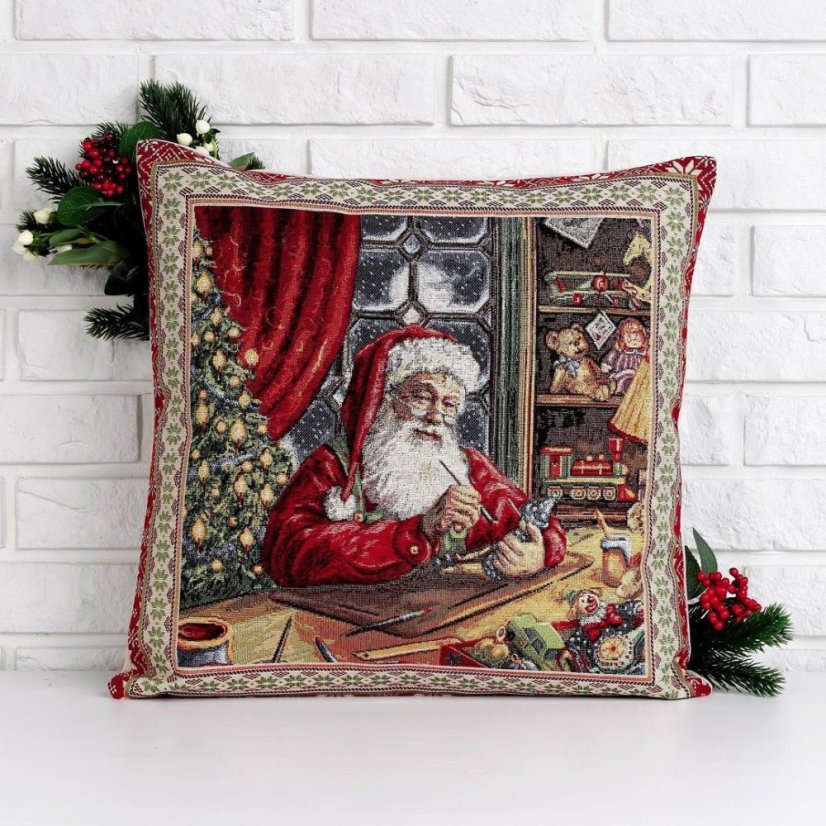 Vánoční povlak na polštář s motivem Dílna Santy 45x45 cm