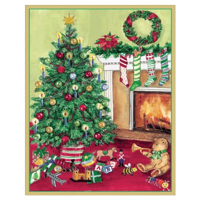 Christmas card Christmas tree by the fireplace 10 x 12 cm