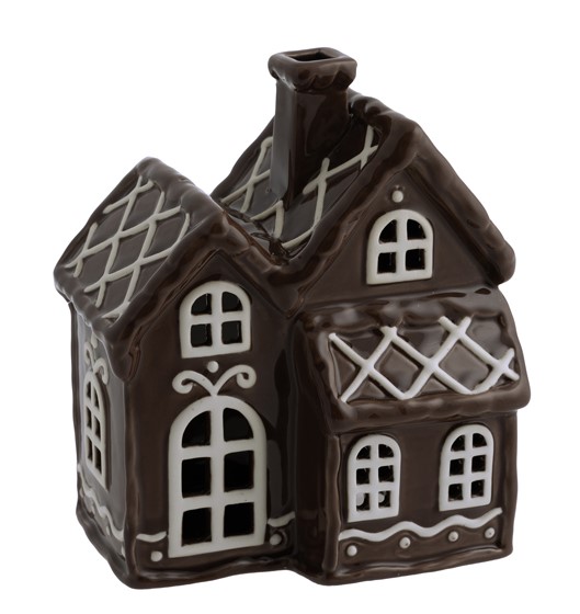 Ceramic candle holder House - Gingerbread house brown glossy 14 cm