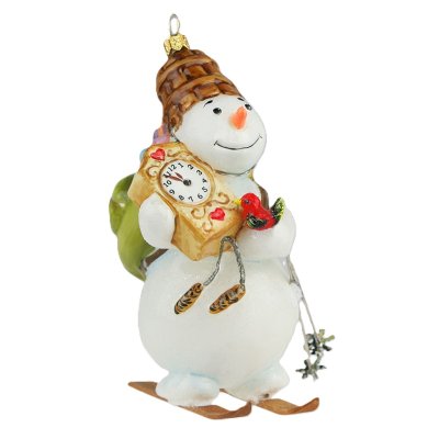 Collectible glass tree ornament Snowman with clock