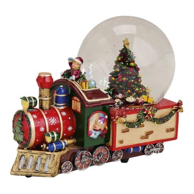 Schneeball mit Spieluhr Lokomotive mit Kindern 18 cm