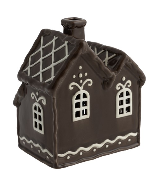 Ceramic candle holder House - Gingerbread house brown glossy 14 cm