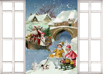 Postkarte Mini-Adventskalender Nostalgisches Fenster 16,5 x 11,5 cm