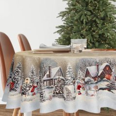 Vianočný obrus s motívom Zima na vidieku okrúhly 180 cm