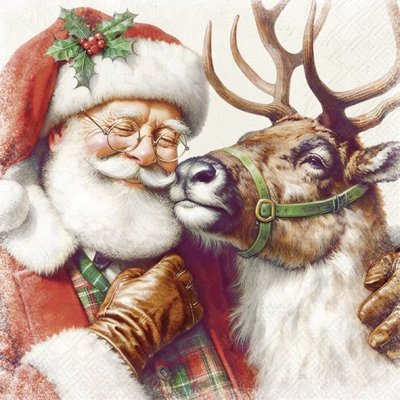 Vánoční papírové ubrousky Santa se sobem 20 ks