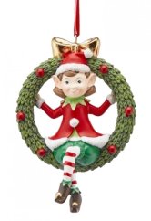 Ozdoba na stromeček Skřítek s věncem 11 cm