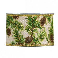 Wide Christmas fabric ribbon Cones 6,3 cm x 10 metres