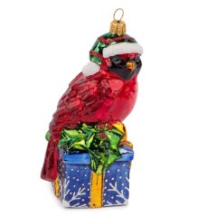 Zberateľská sklenená ozdoba na stromček Kardinál a darček