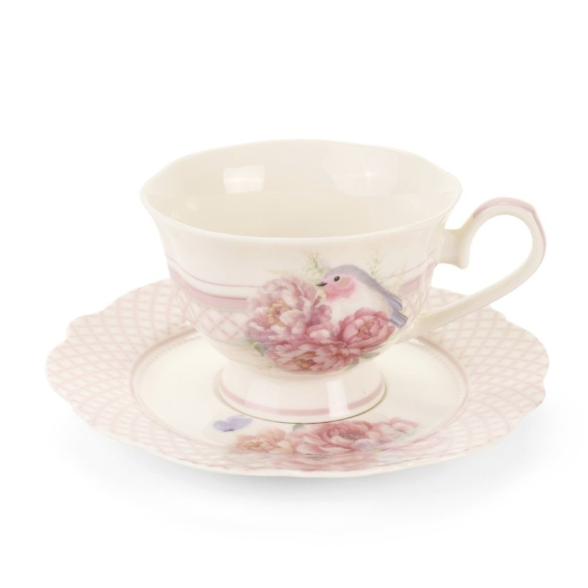 Sada dvou porcelánových šálků s podšálkem Pivoňky 220 ml