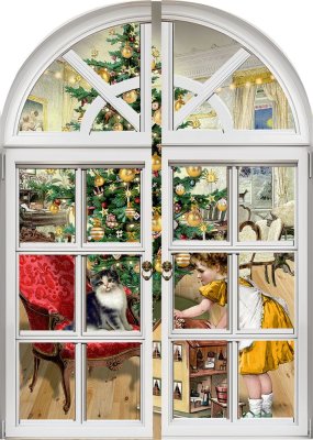 Postkarte Mini-Adventskalender Nostalgisches Fenster 16,5 x 11,5 cm