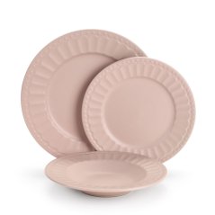 Kameninová jedálenská súprava pre 6 osôb Pastelovo ružová 18 kusov
