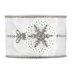 Wide Christmas fabric ribbon Silver ball 6,3 cm x 10 metres