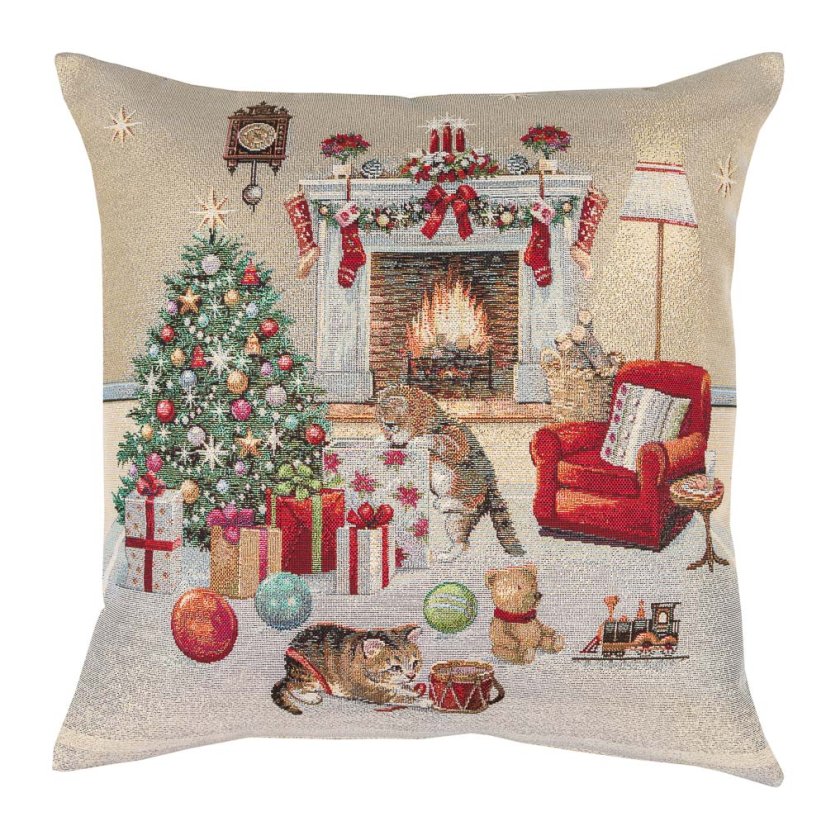 Vánoční povlak na polštář s motivem Rozbalujeme dárky - matný 45x45 cm