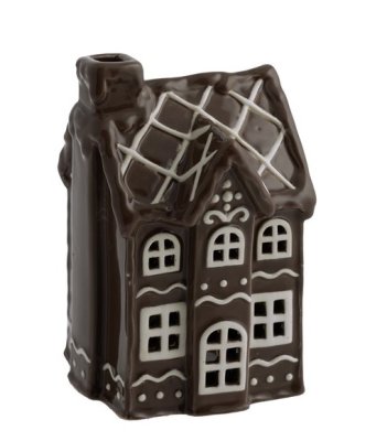 Ceramic candle holder House - Gingerbread house brown glossy 14 cm