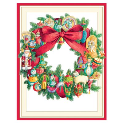 Christmas card Wreath with decorations 12 x 15 cm