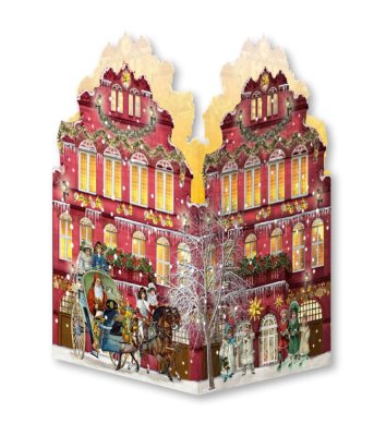 Postkarte Mini-Adventskalender mit Laterne Nostalgisches Weihnachtshaus 16,5 x 11,5 cm