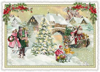 Vianočná pohľadnica Santa na lodi 10,5 x 15 cm