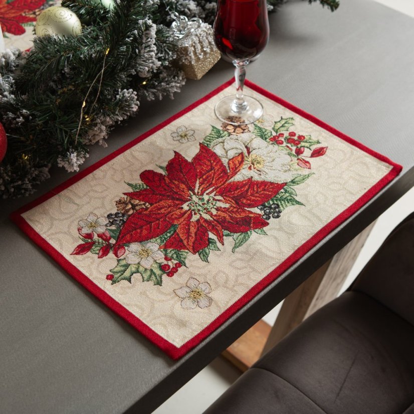 Tapestry Christmas tablecloth with Poinsettia motif 35x45 cm