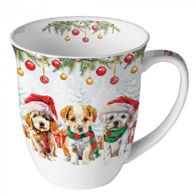Porcelain Christmas mug Three puppies 400 ml