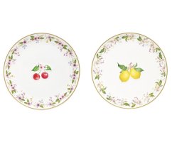 Zestaw 2 porcelanowych talerzy deserowych Wiśnie i cytryny 16 cm