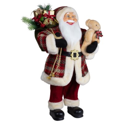 Vánoční dekorace Santa s medvídkem - tmavě červená 60 cm