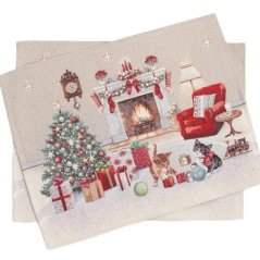 Vianočná podložka s motívom Rozbaľovanie darčekov 40x50 cm