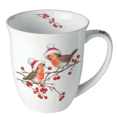 Porcelánový vánoční hrnek Ptáčci a bobule 400 ml