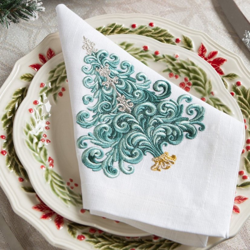 Sada lněných ubrousků Vánoční stromek 6 ks