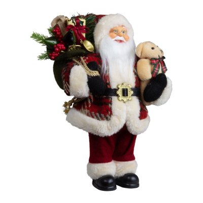 Christmas decoration: Santa with a teddy bear – dark red, 30 cm
