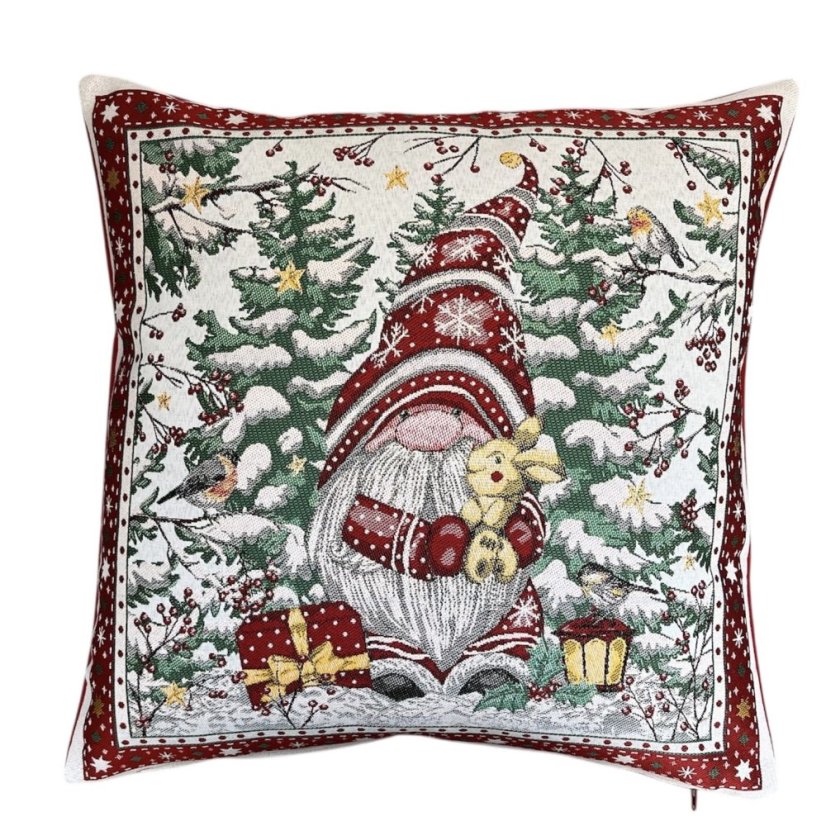 Žakárový vánoční povlak na polštář s motivem Trpaslík 50x50 cm