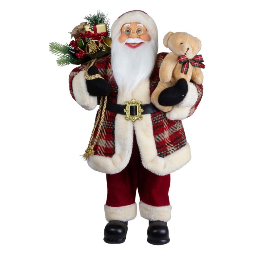 Vánoční dekorace Santa s medvídkem - tmavě červená 60 cm