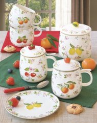 2er-Set Porzellan-Dessertteller Erdbeeren und Mandarinen 16 cm