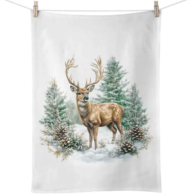 ‘Deer in the Forest’ Christmas tea towel, 50 x 70 cm