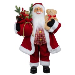 Vianočná dekorácia Santa s medvedíkom a vrecom 60 cm