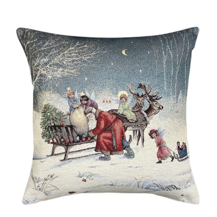 Gobelínový vánoční povlak na polštář s motivem Santa a andělé 45x45 cm
