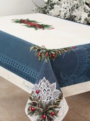 Vánoční ubrus s motivem Pohodové Vánoce modrý