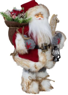Vánoční dekorace Santa v červeném kabátku s lyžemi 30 cm