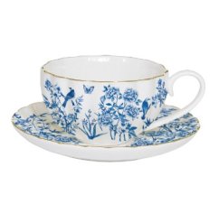 Porcelánová šálka s podšálkou Modré kvety 200 ml