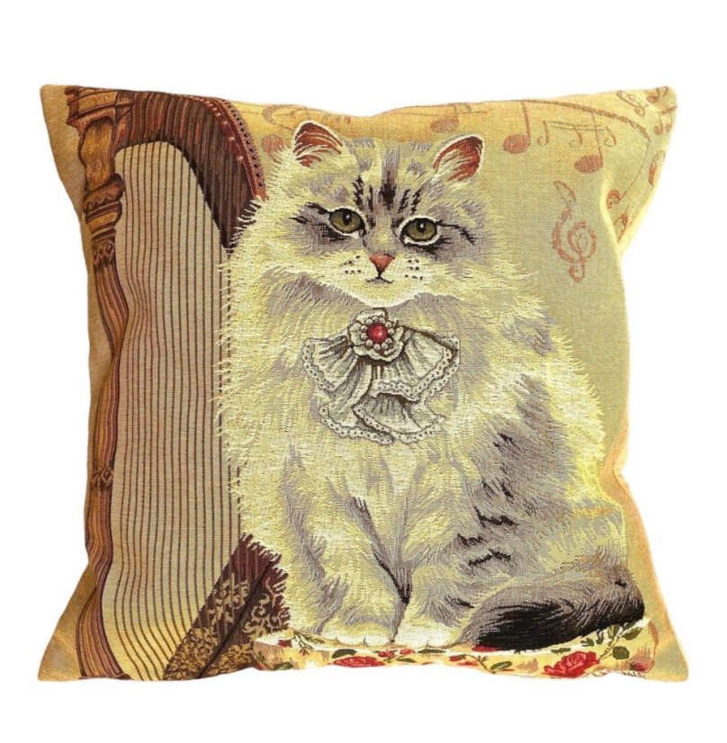 Gobelínový povlak na polštář Kočka s harfou 45x45 cm