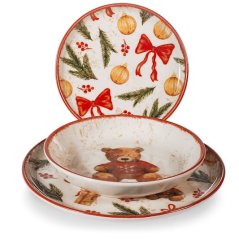Stoneware Christmas dining set for 6 persons Christmas Bear 18 pieces