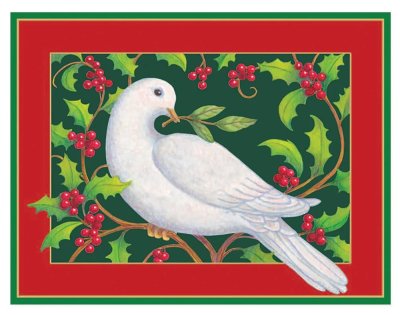 Christmas card Dove of Peace with holly 12 x 15 cm