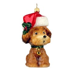 Sběratelská skleněná ozdoba na stromeček Pejsek s vánoční čepici