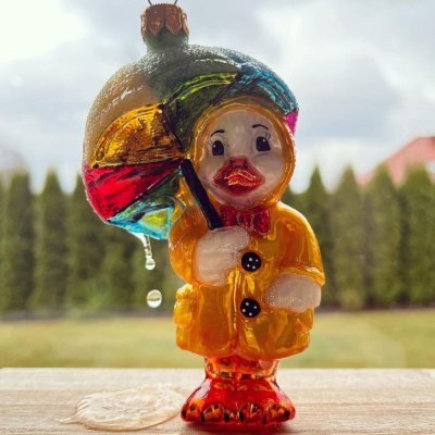 Collectible glass tree ornament Duck with umbrella