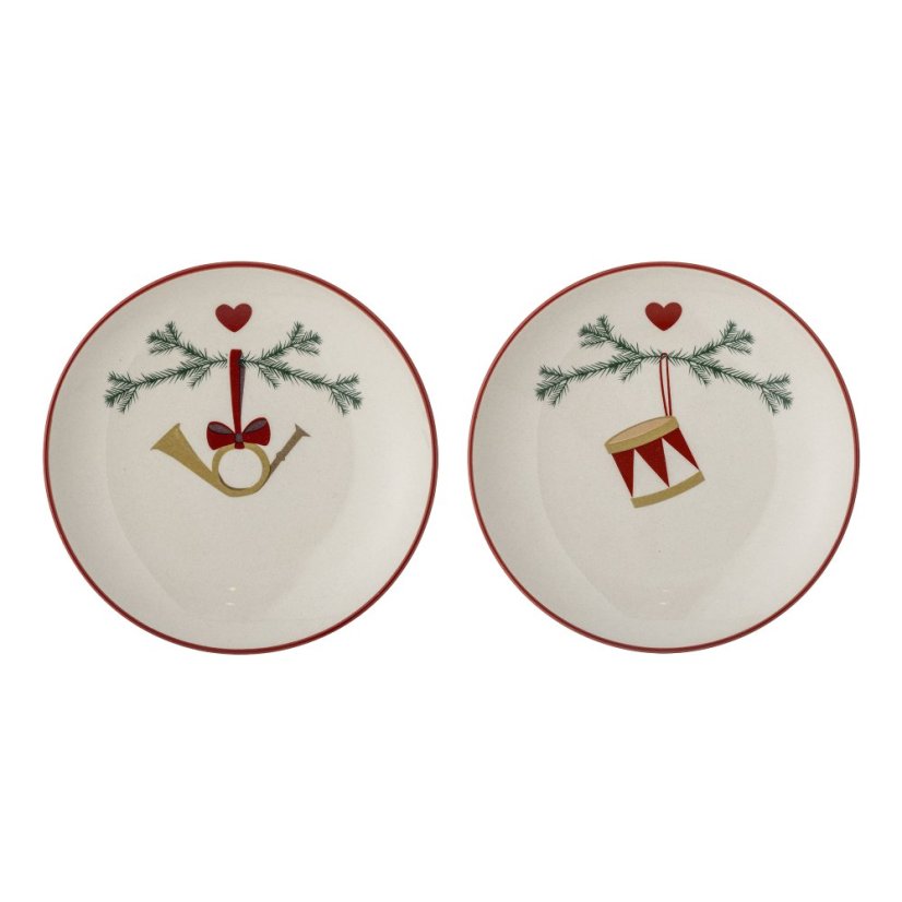 Set of 2 stoneware plates Christmas decoration 16 cm