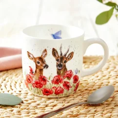 Porcelain mug Deer on poppy field 310 ml