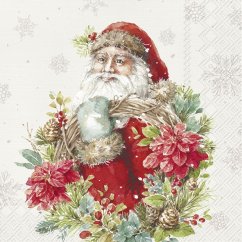Vianočné papierové obrúsky Santa s vencom 20 ks