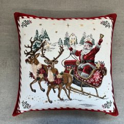 Žakárový vánoční povlak na polštář s motivem Santa na saních 50x50 cm