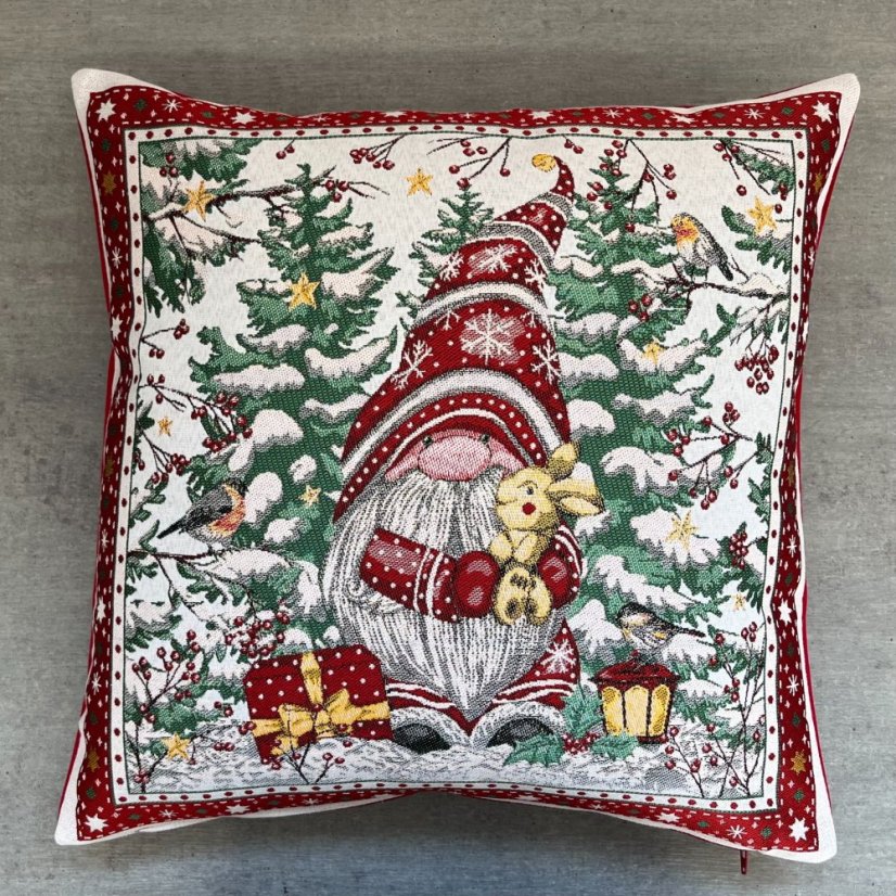 Žakárový vánoční povlak na polštář s motivem Trpaslík 50x50 cm